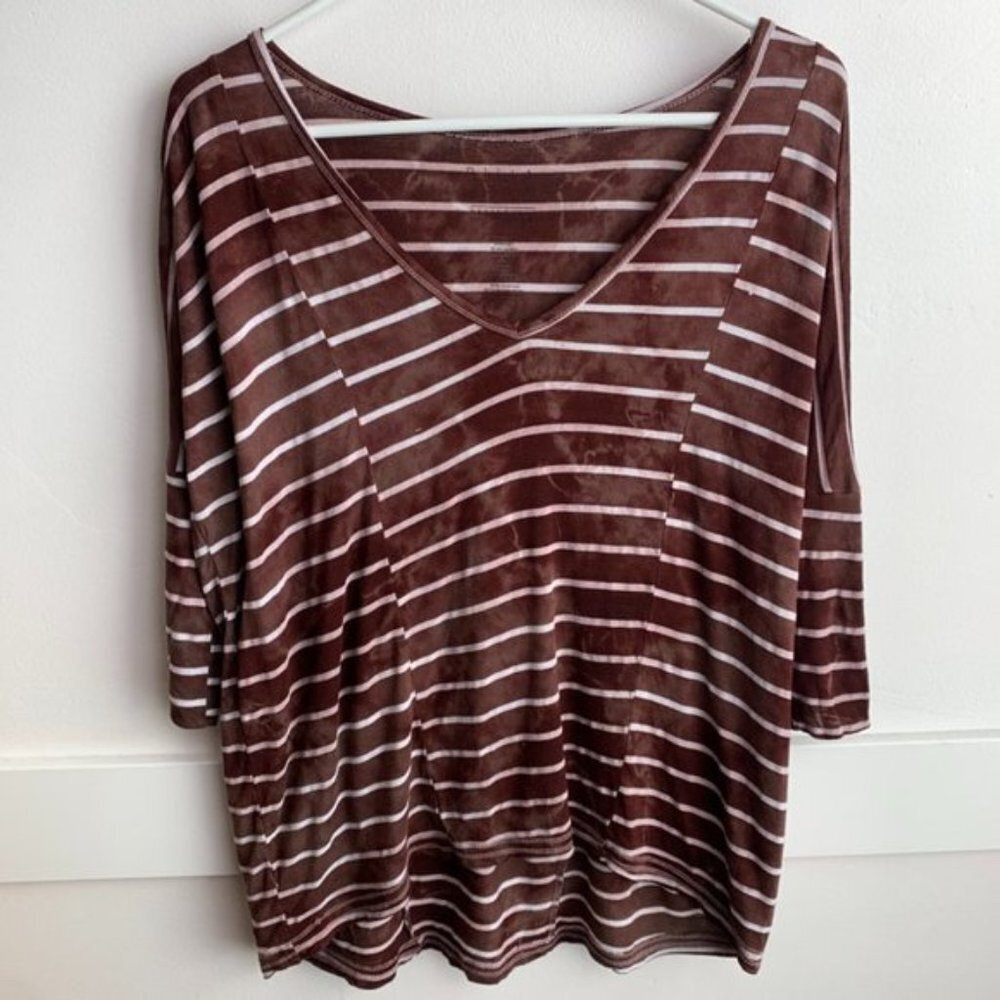 Billabong Essentials Brown Tie Dye Striped Quarter Sleeve Shirt